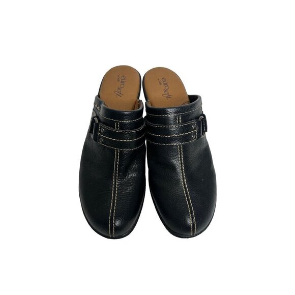 Eurosoft Black Upper Leather Slip-On Clogs Heeled Comfort Mules With Buckle - Picture 5 of 16